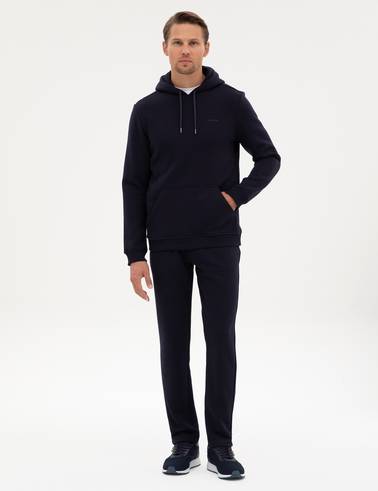 Lacivert 2 İplik Regular Fit Kapüşonlu Basic Sweatshirt