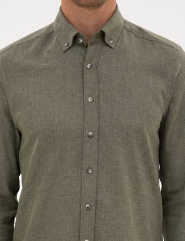 Haki Flanel Dokulu Slim Fit Uzun Kollu Gömlek