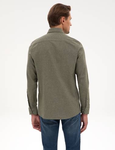 Haki Flanel Dokulu Slim Fit Uzun Kollu Gömlek