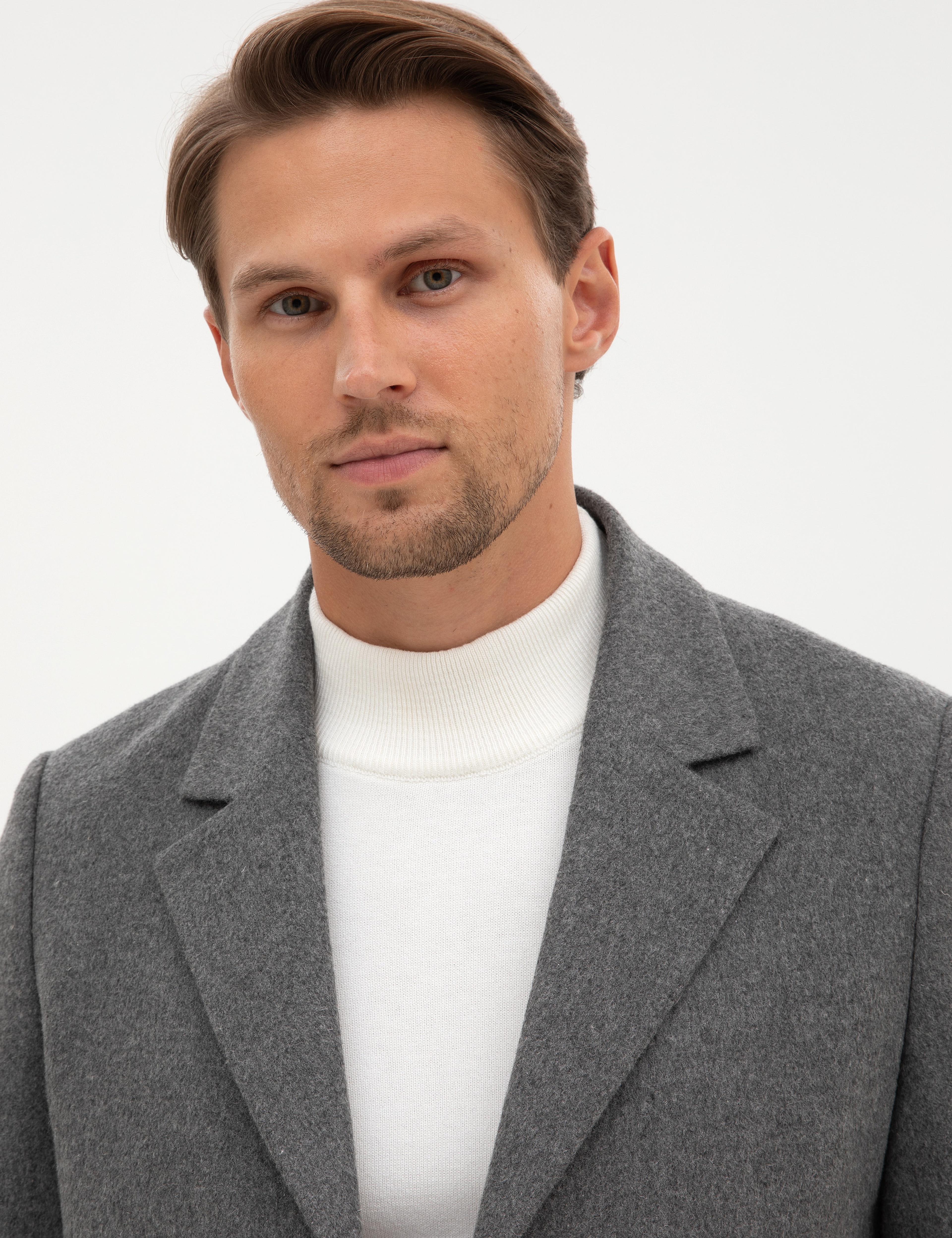 Gri Ex. Slim Fit Yün Karışımlı Kaşe Kaban - Image 2