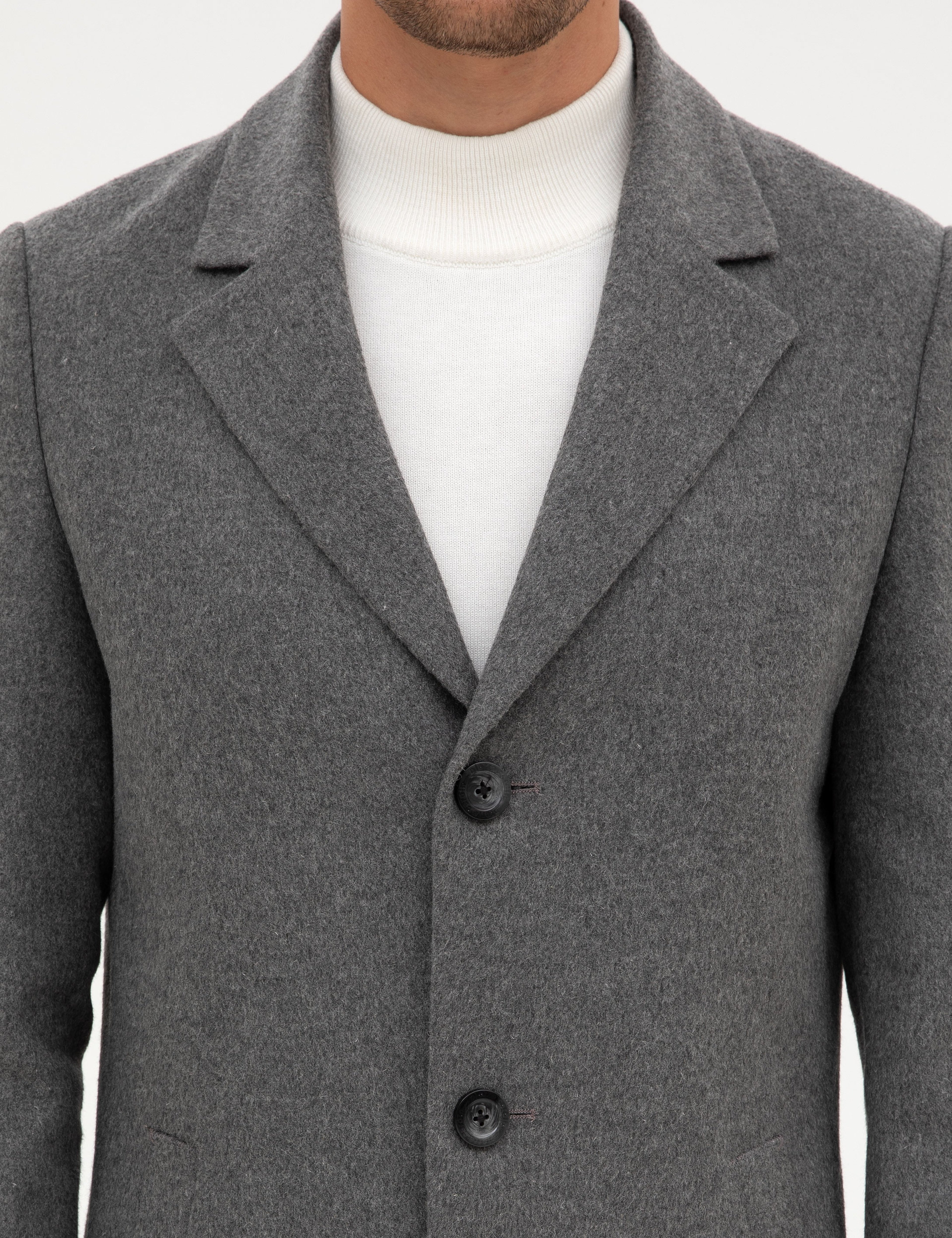 Gri Ex. Slim Fit Yün Karışımlı Kaşe Kaban - Image 7