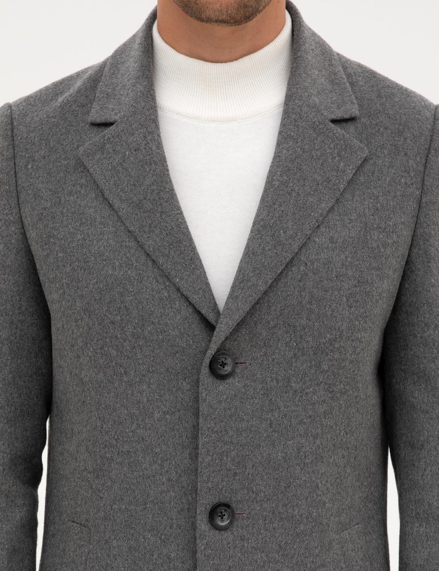 Gri Ex. Slim Fit Kaşe Kaban