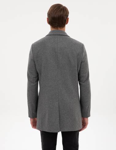 Gri Ex. Slim Fit Yün Karışımlı Kaşe Kaban