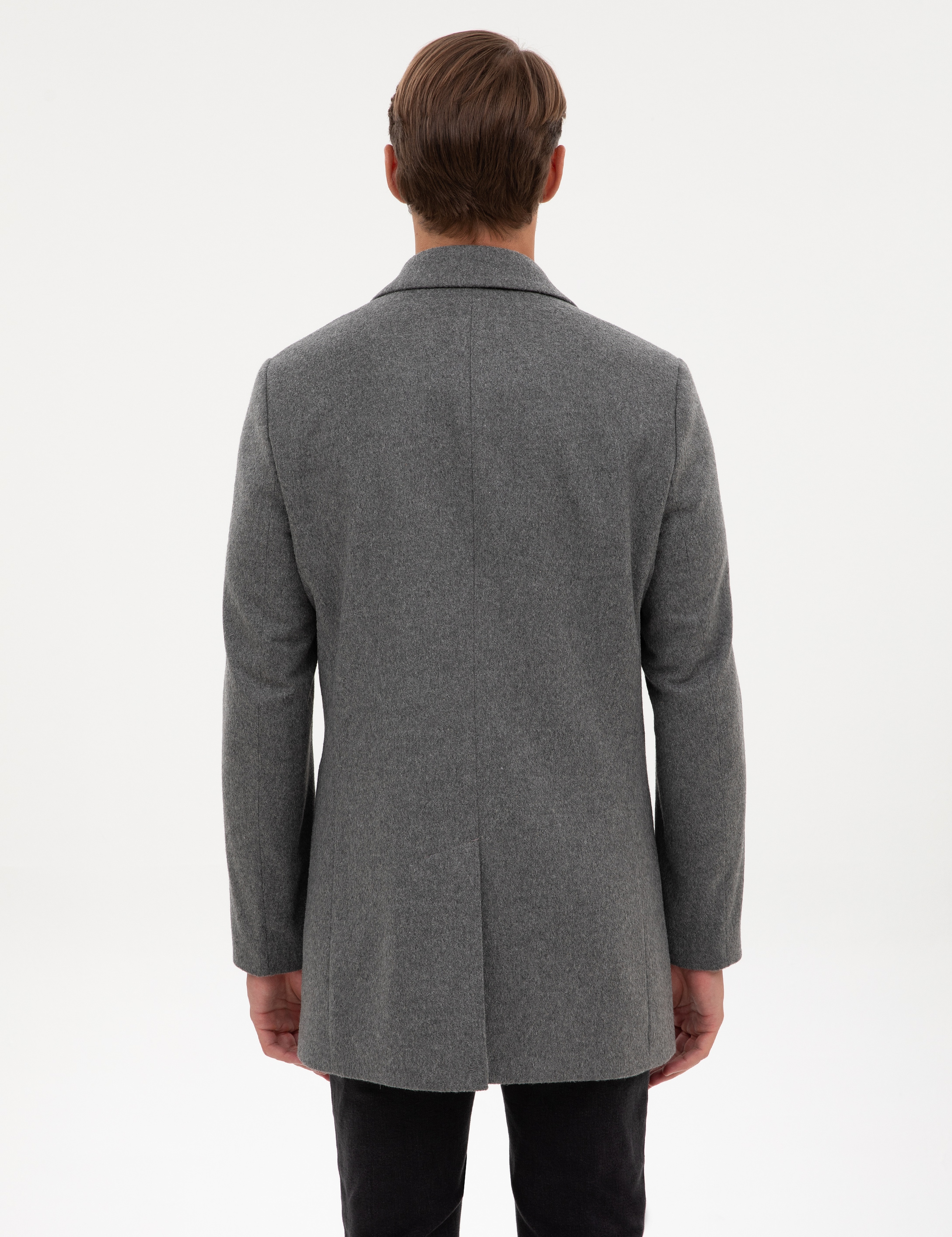 Gri Ex. Slim Fit Yün Karışımlı Kaşe Kaban - Image 5