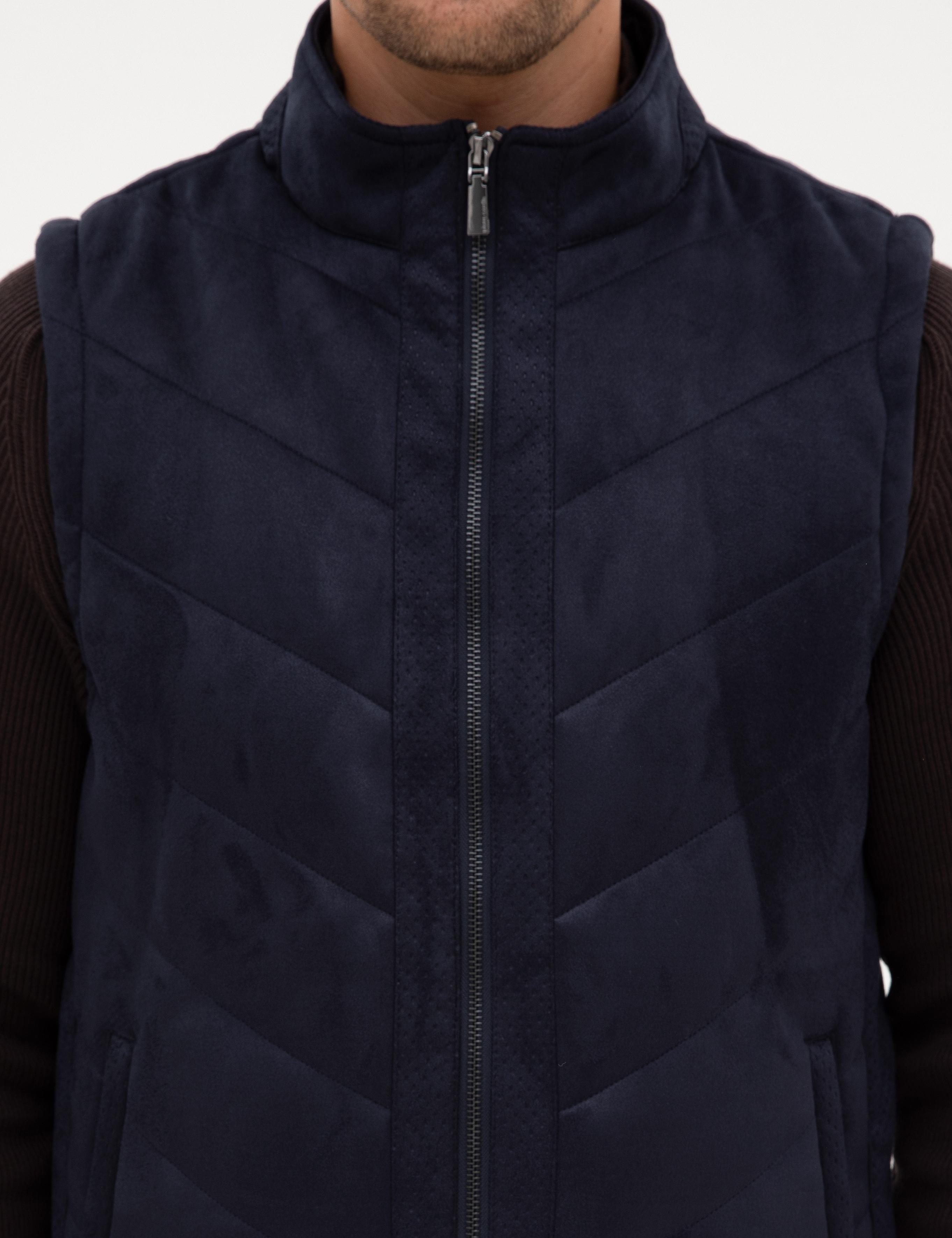 Lacivert Suni Deri Yelek