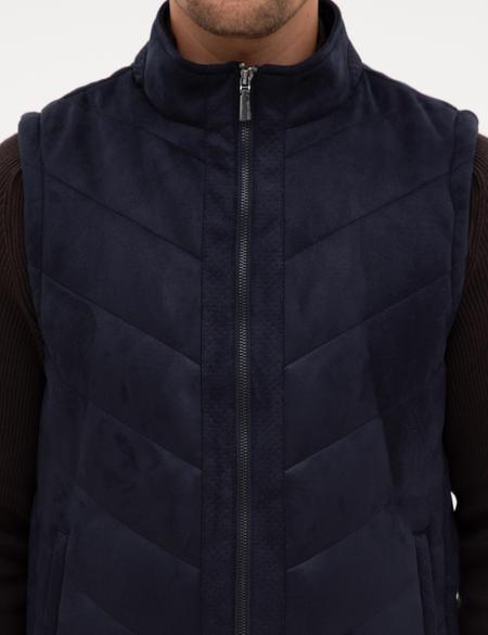 Lacivert Suni Deri Yelek - 50318040003