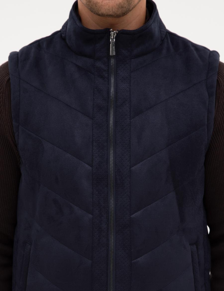 Lacivert Suni Deri Yelek