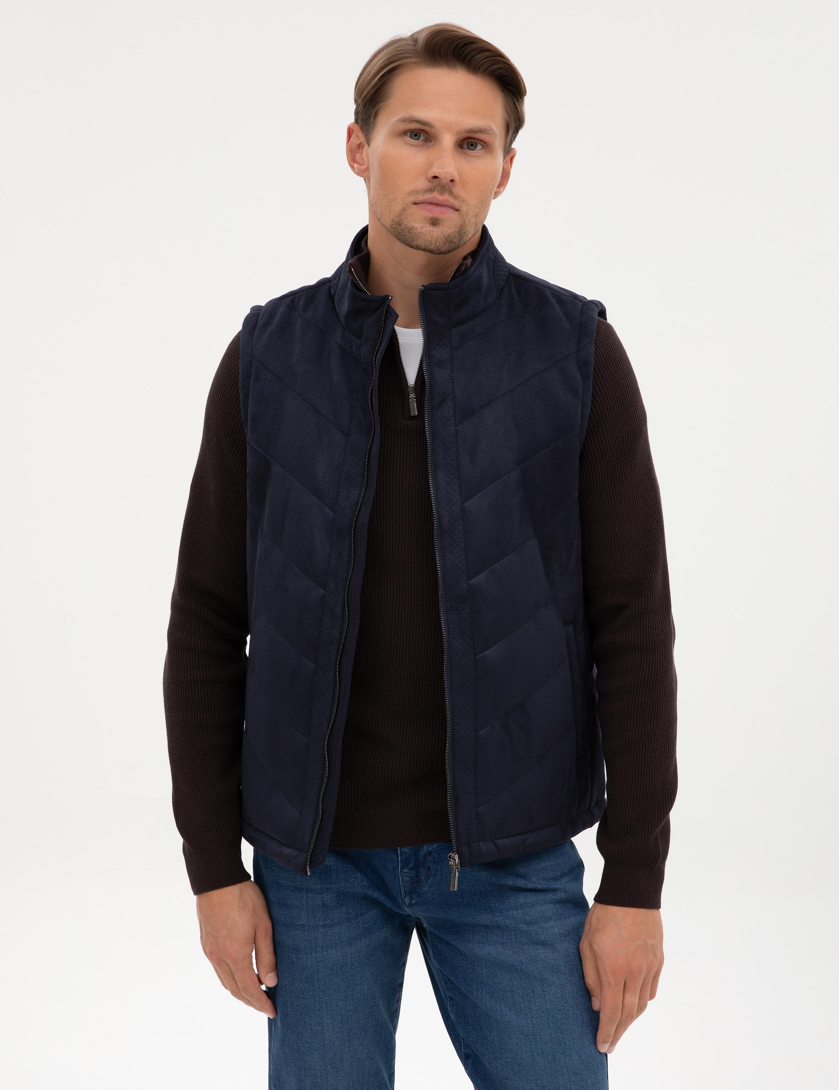 Lacivert Suni Deri Yelek