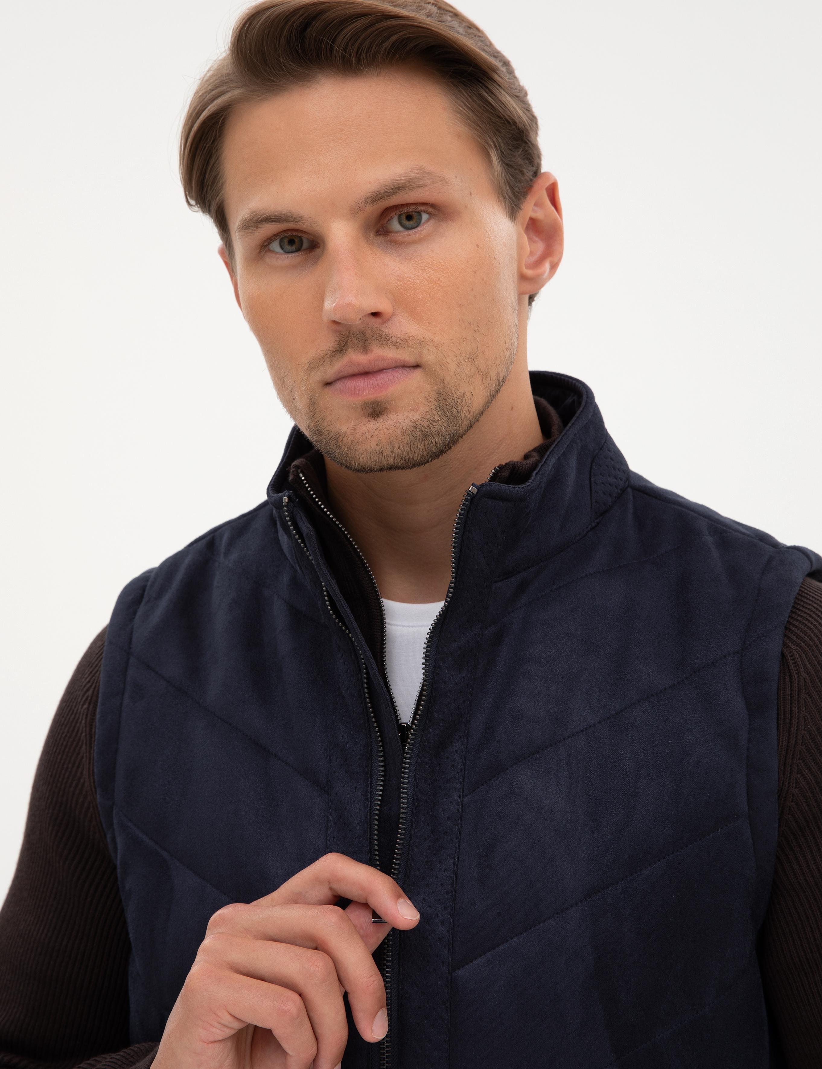 Lacivert Suni Deri Yelek