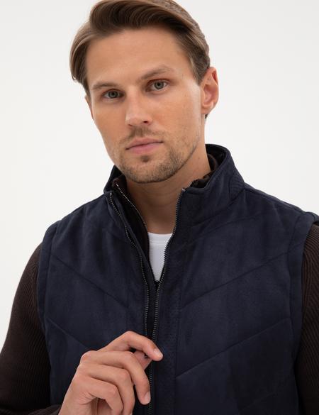 Lacivert Suni Deri Yelek - 50318040003