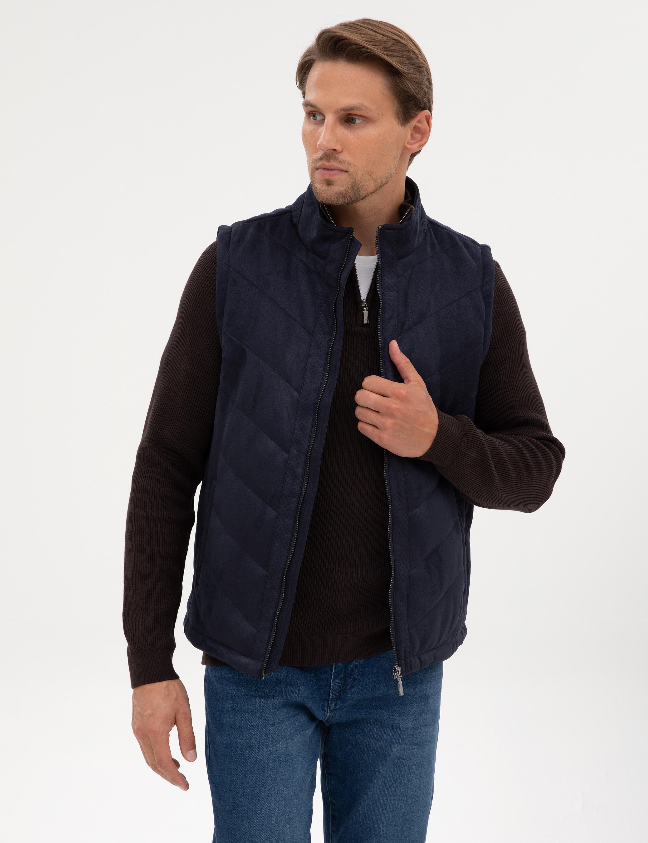 Lacivert Suni Deri Yelek