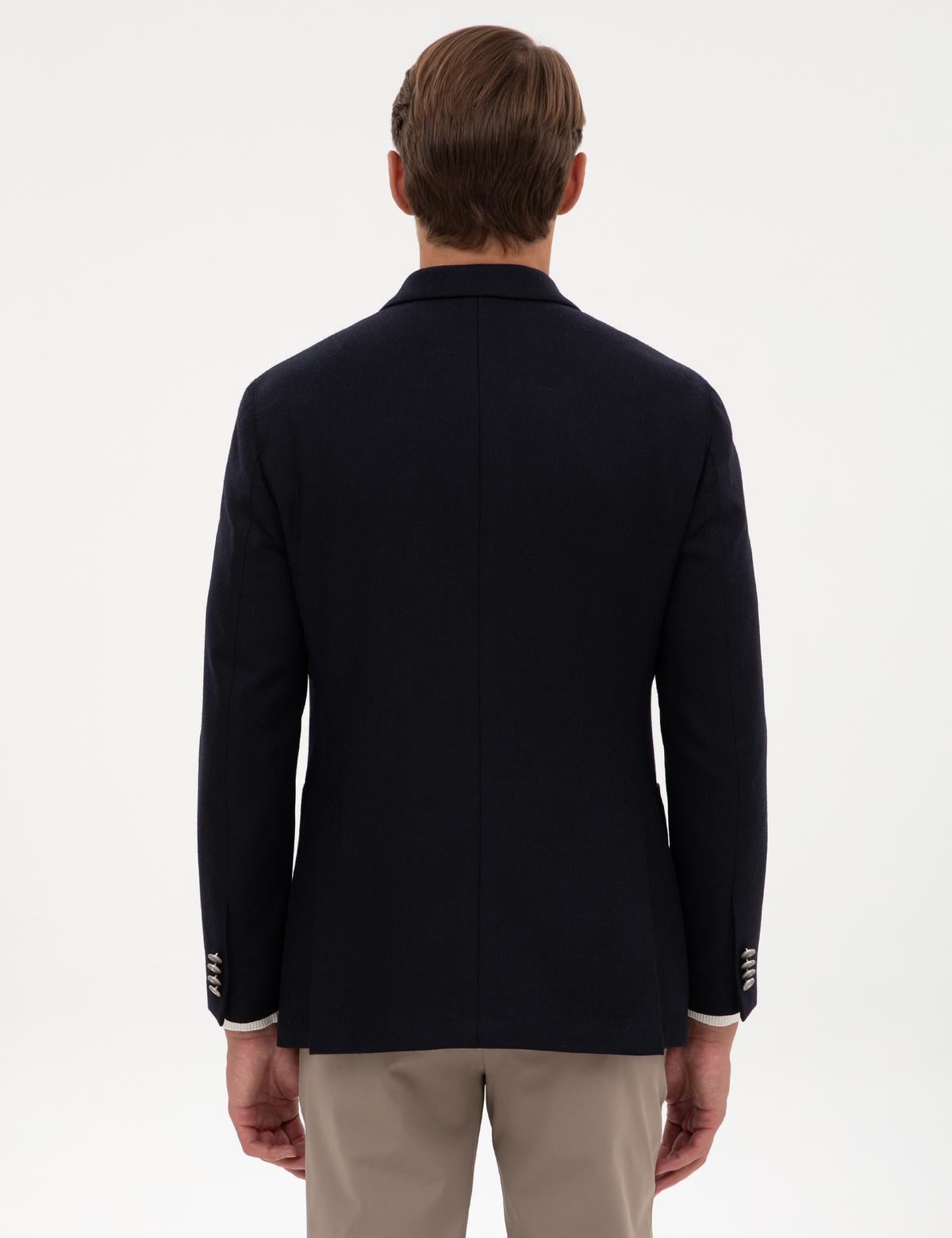 Lacivert Ex. Slim Fit Yün Karışımlı Kruvaze Ceket - 50313975182