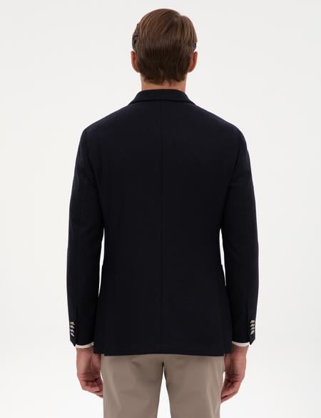 Lacivert Ex. Slim Fit Yün Karışımlı Kruvaze Ceket - 50313975182