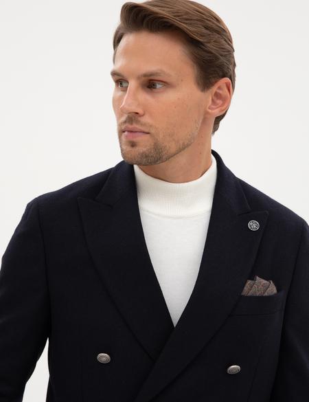 Lacivert Ex. Slim Fit Yün Karışımlı Kruvaze Ceket - 50313975182