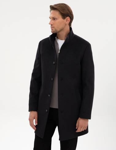 Antrasit Slim Fit Yün Karışımlı Palto