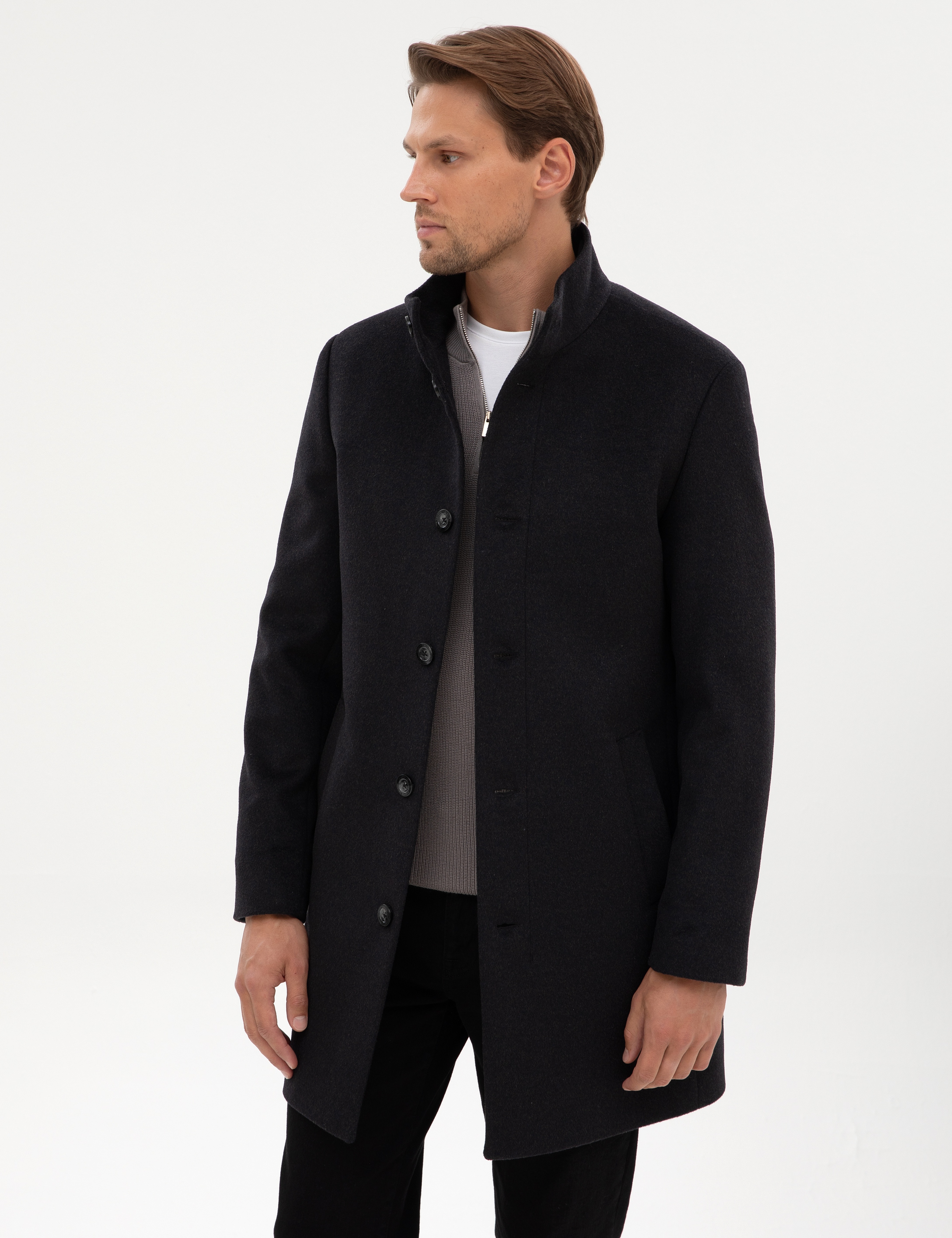 Antrasit Slim Fit Yün Karışımlı Palto