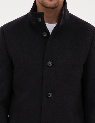 Antrasit Slim Fit Yün Karışımlı Palto