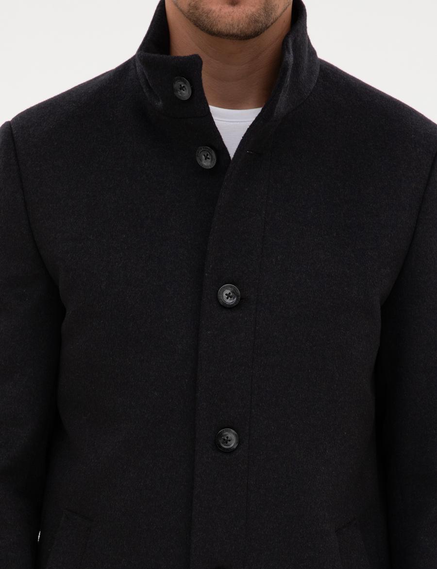 Antrasit Slim Fit Yün Karışımlı Palto