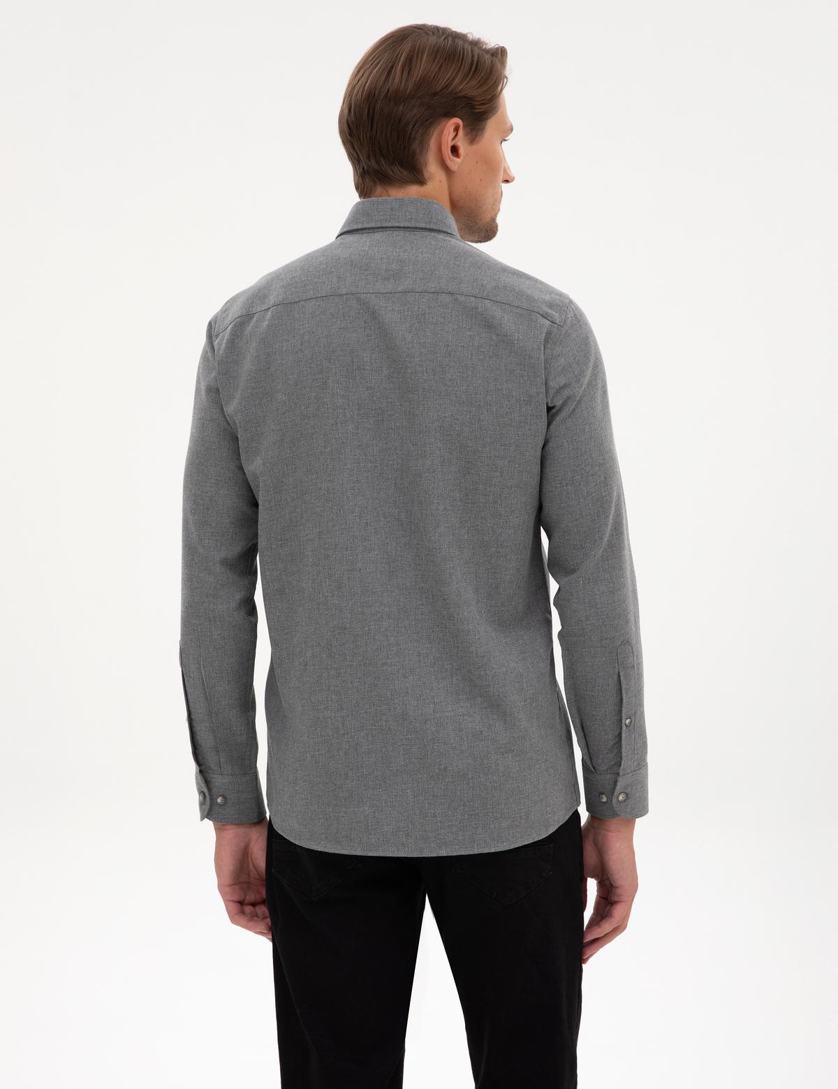 Gri Flanel Dokulu Slim Fit Uzun Kollu Gömlek - 50316751001