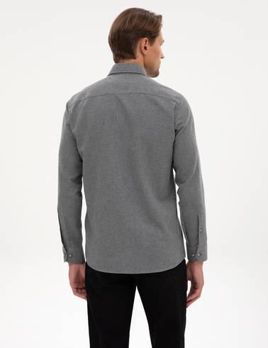 Gri Flanel Dokulu Slim Fit Uzun Kollu Gömlek