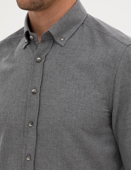 Gri Flanel Dokulu Slim Fit Uzun Kollu Gömlek - 50316751001