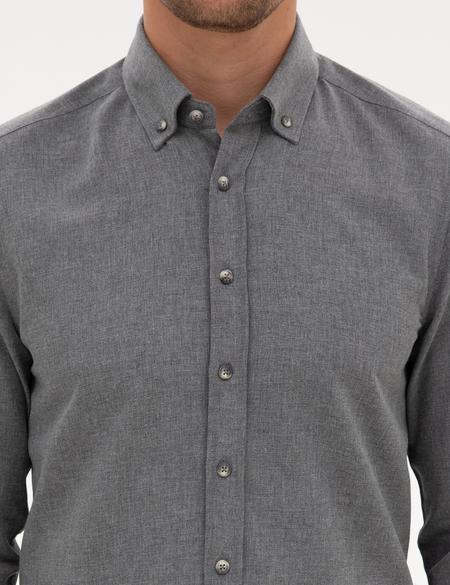 Gri Flanel Dokulu Slim Fit Uzun Kollu Gömlek - 50316751001