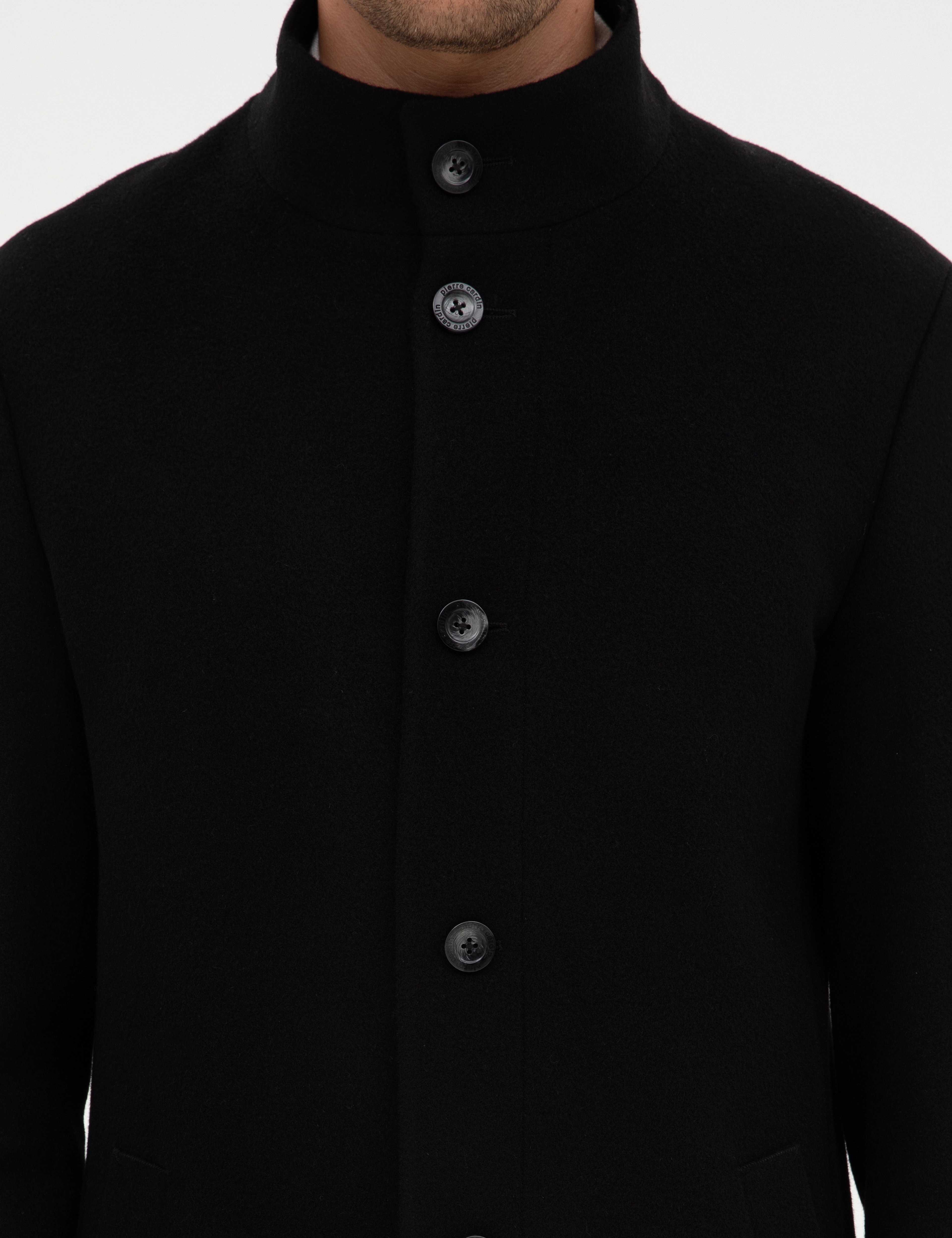 Siyah Slim Fit Yün Karışımlı Palto