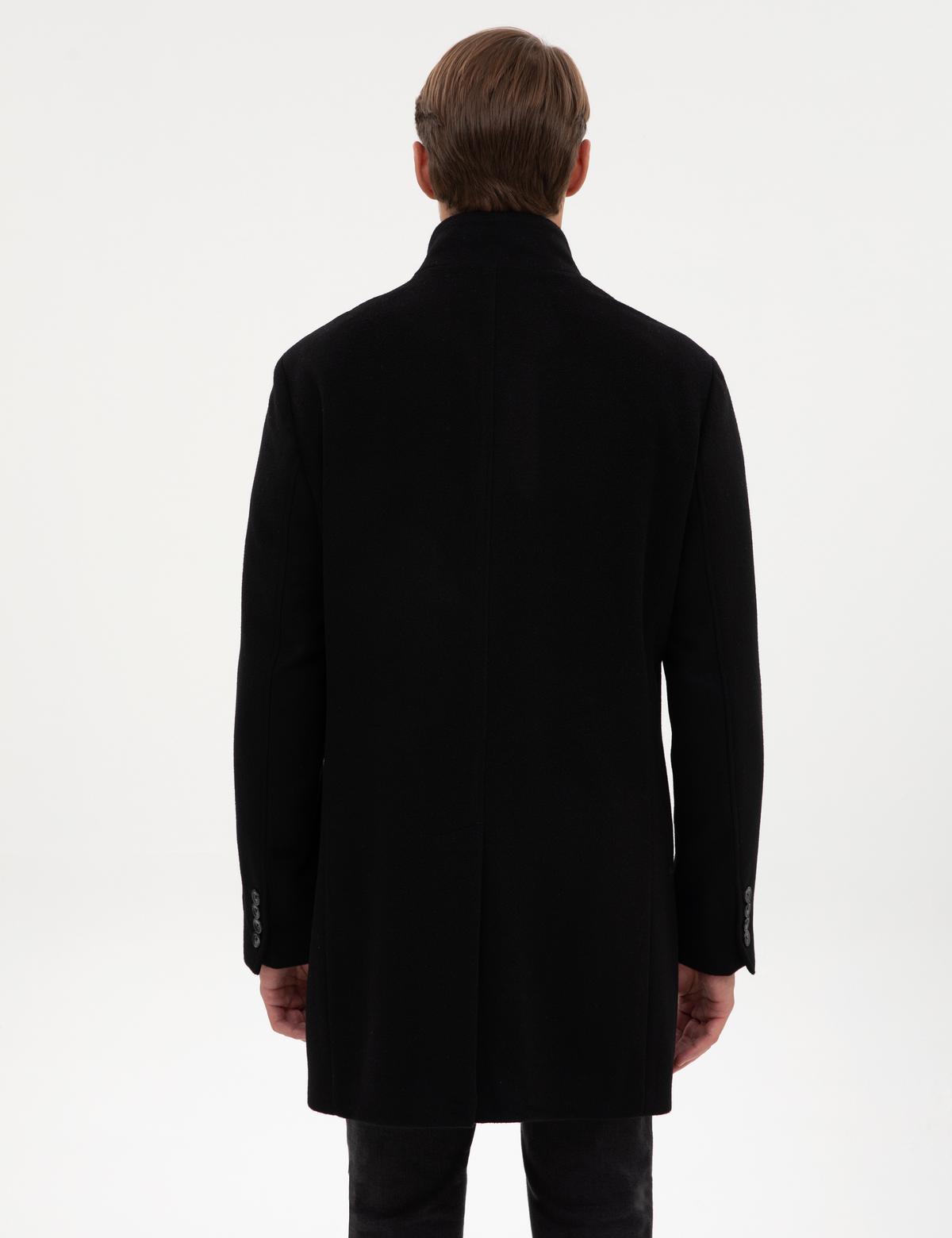 Siyah Slim Fit Yün Karışımlı Palto - 50317440025