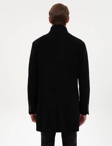 Siyah Slim Fit Yün Karışımlı Palto