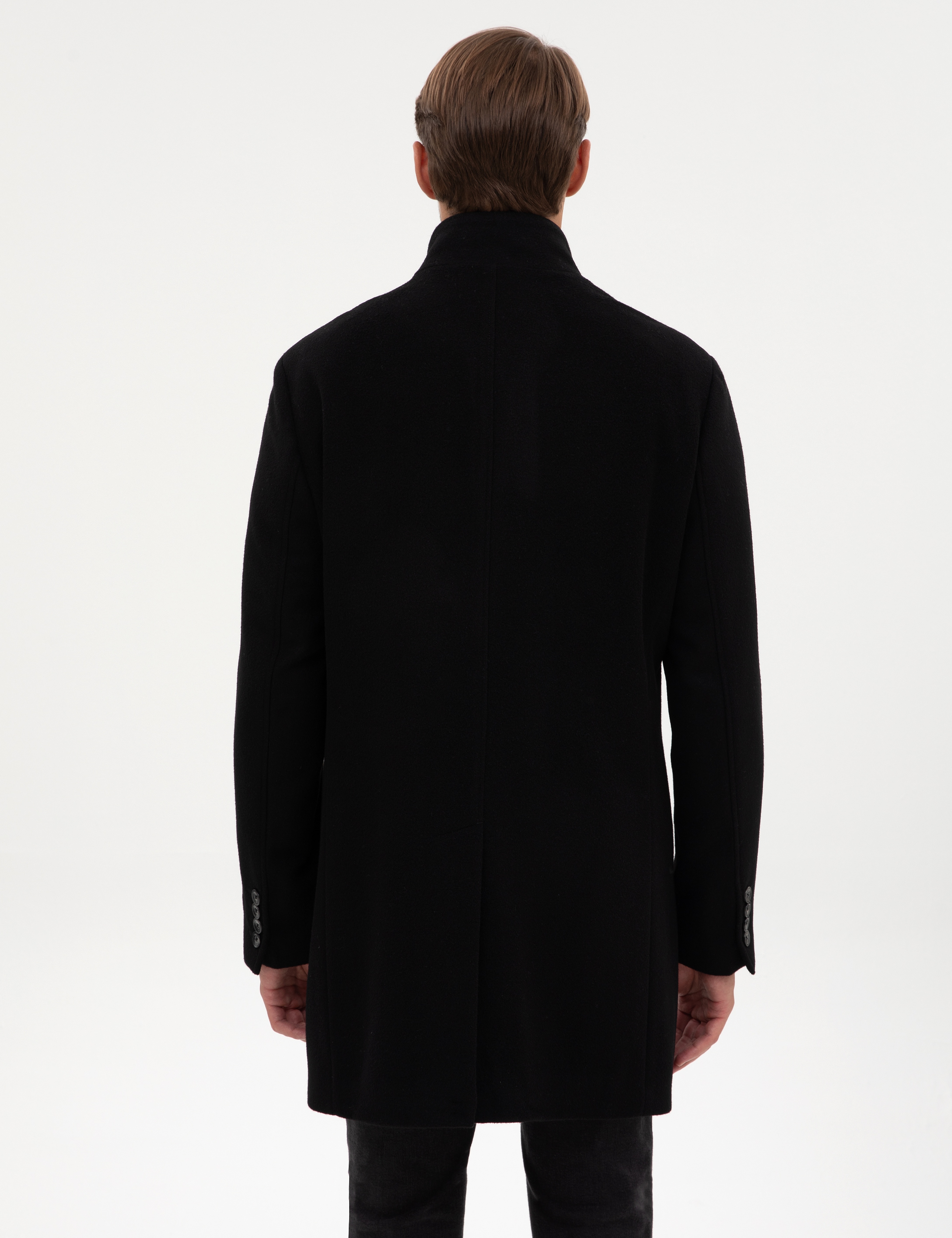 Siyah Slim Fit Yün Karışımlı Palto - Image 5