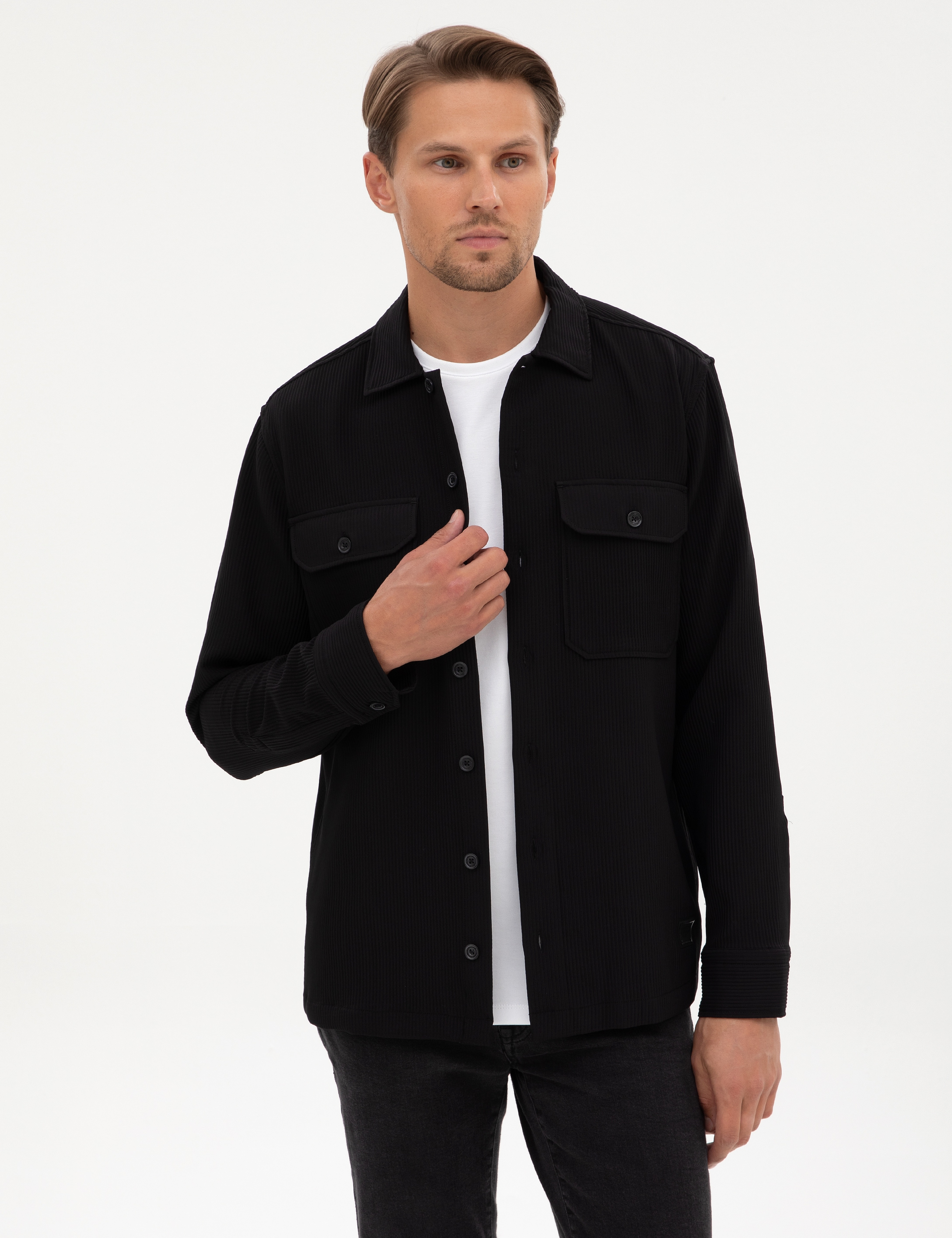Siyah Comfort Fit Uzun Kollu Gömlek Ceket - Image 3
