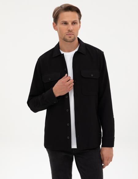 Siyah Comfort Fit Uzun Kollu Gömlek Ceket - 50312368005