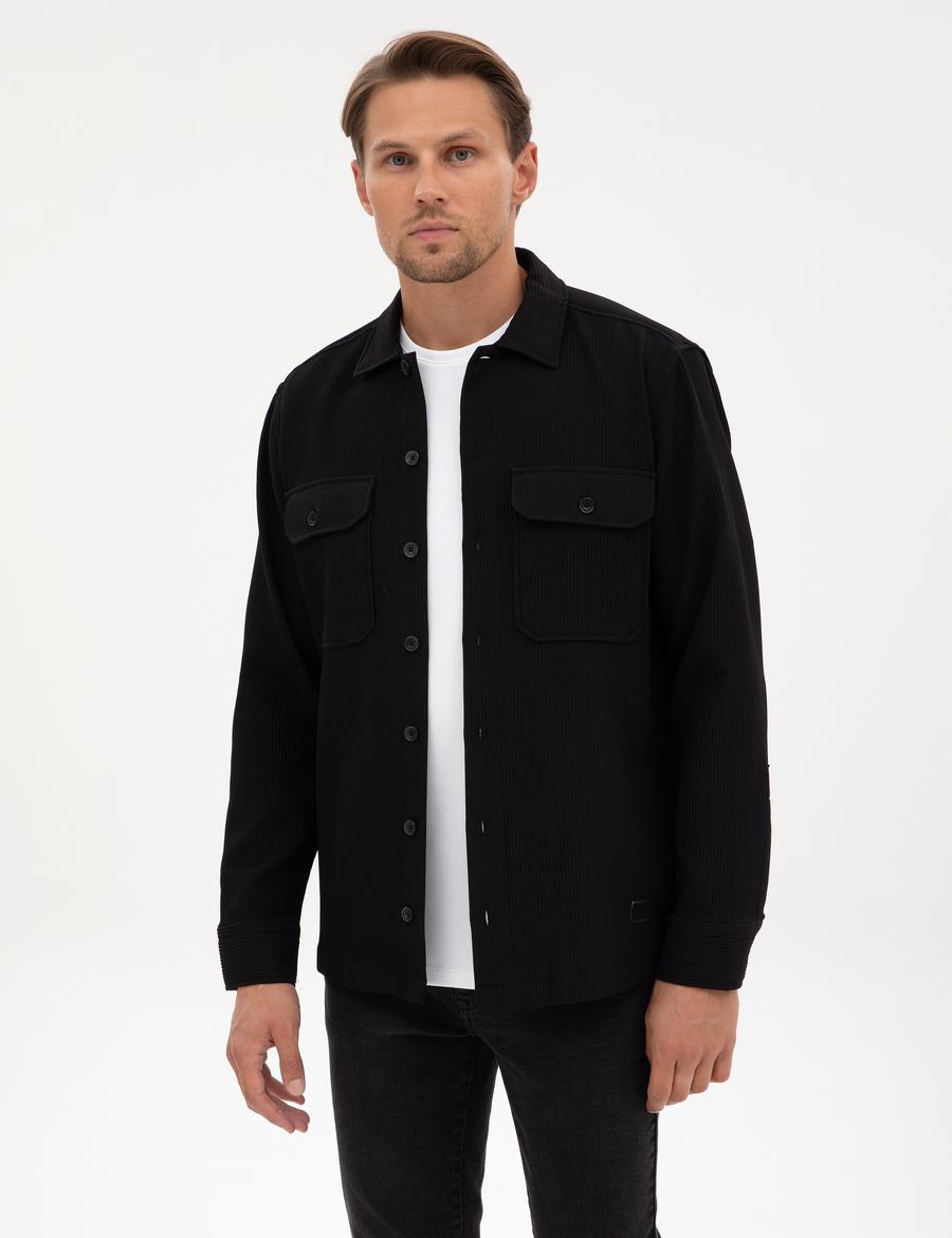 Siyah Comfort Fit Uzun Kollu Gömlek Ceket