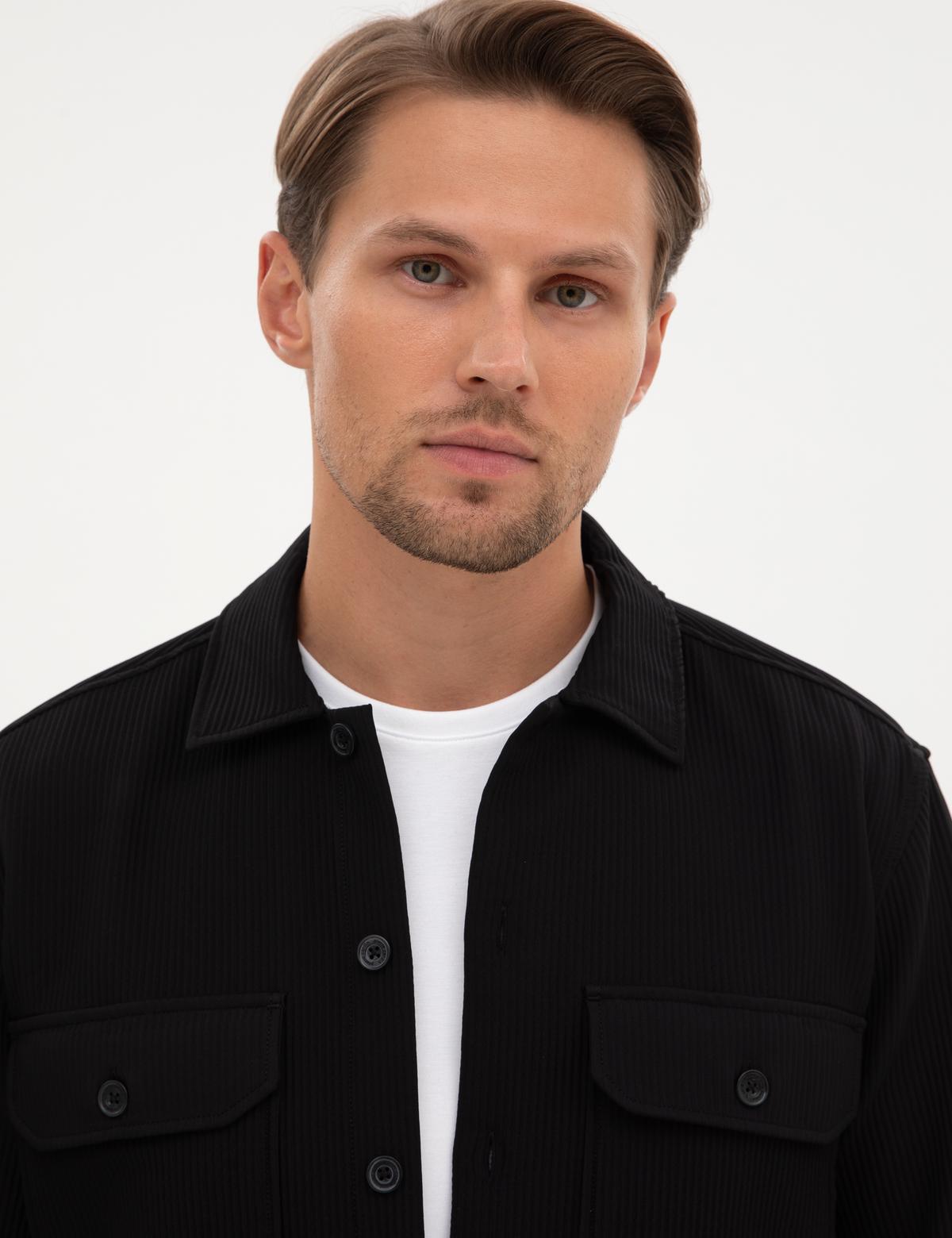 Siyah Comfort Fit Uzun Kollu Gömlek Ceket - 50312368005