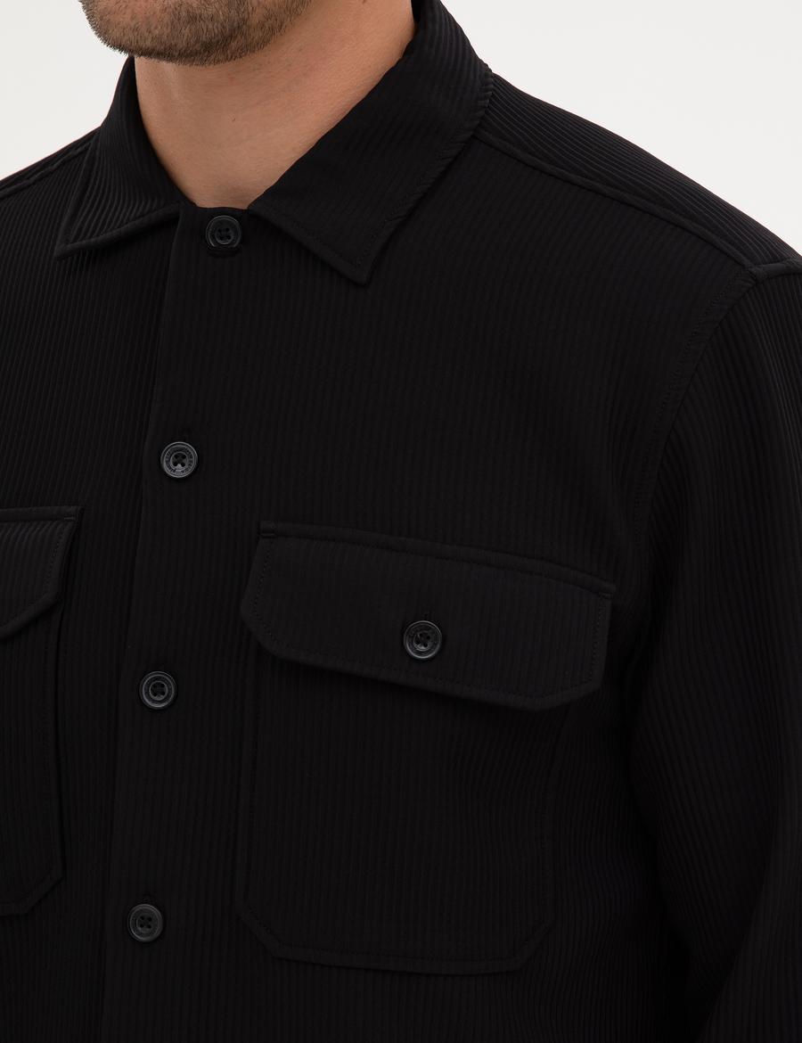 Siyah Comfort Fit Uzun Kollu Gömlek Ceket