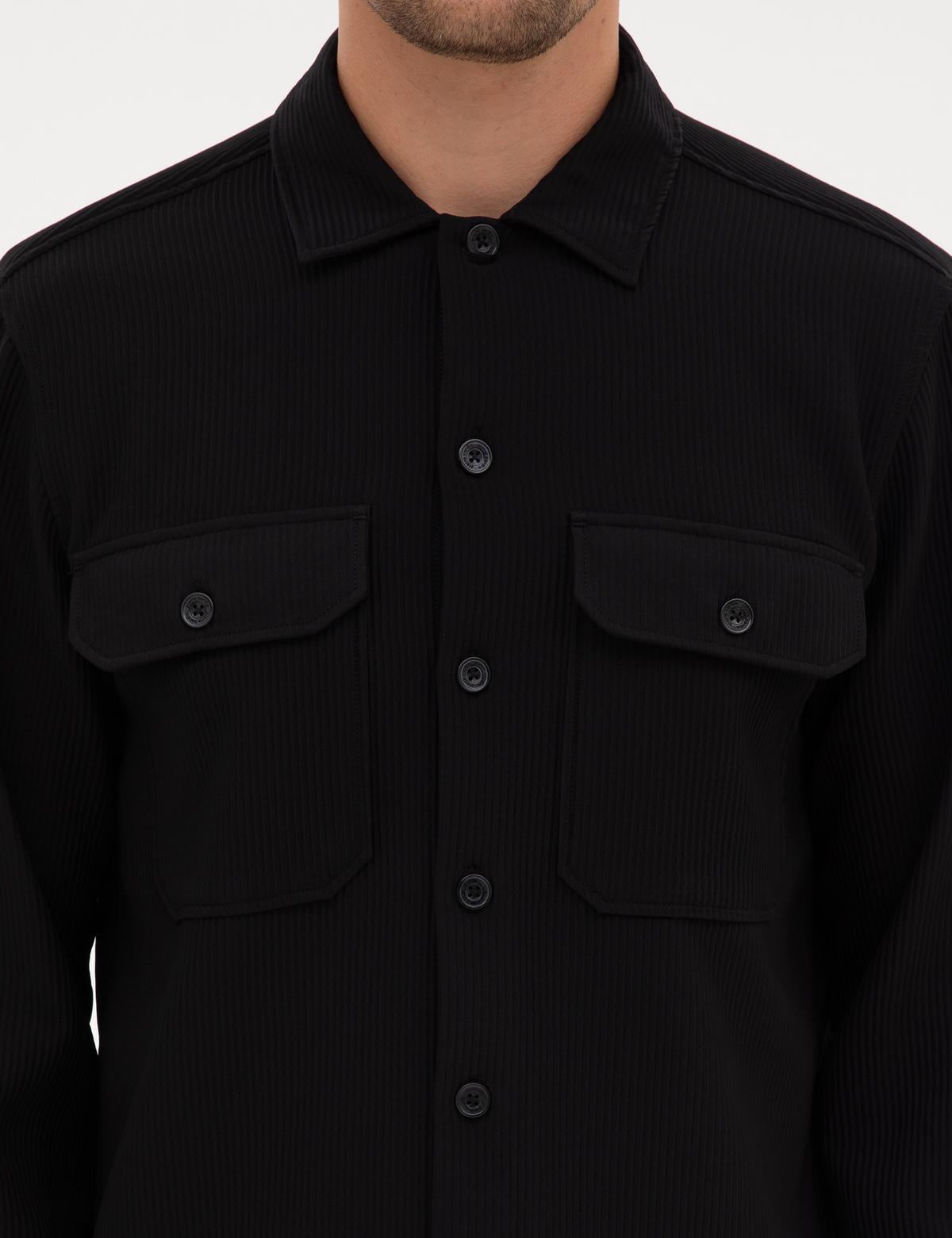 Siyah Comfort Fit Uzun Kollu Gömlek Ceket - 50312368005