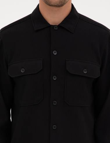 Siyah Comfort Fit Uzun Kollu Gömlek Ceket