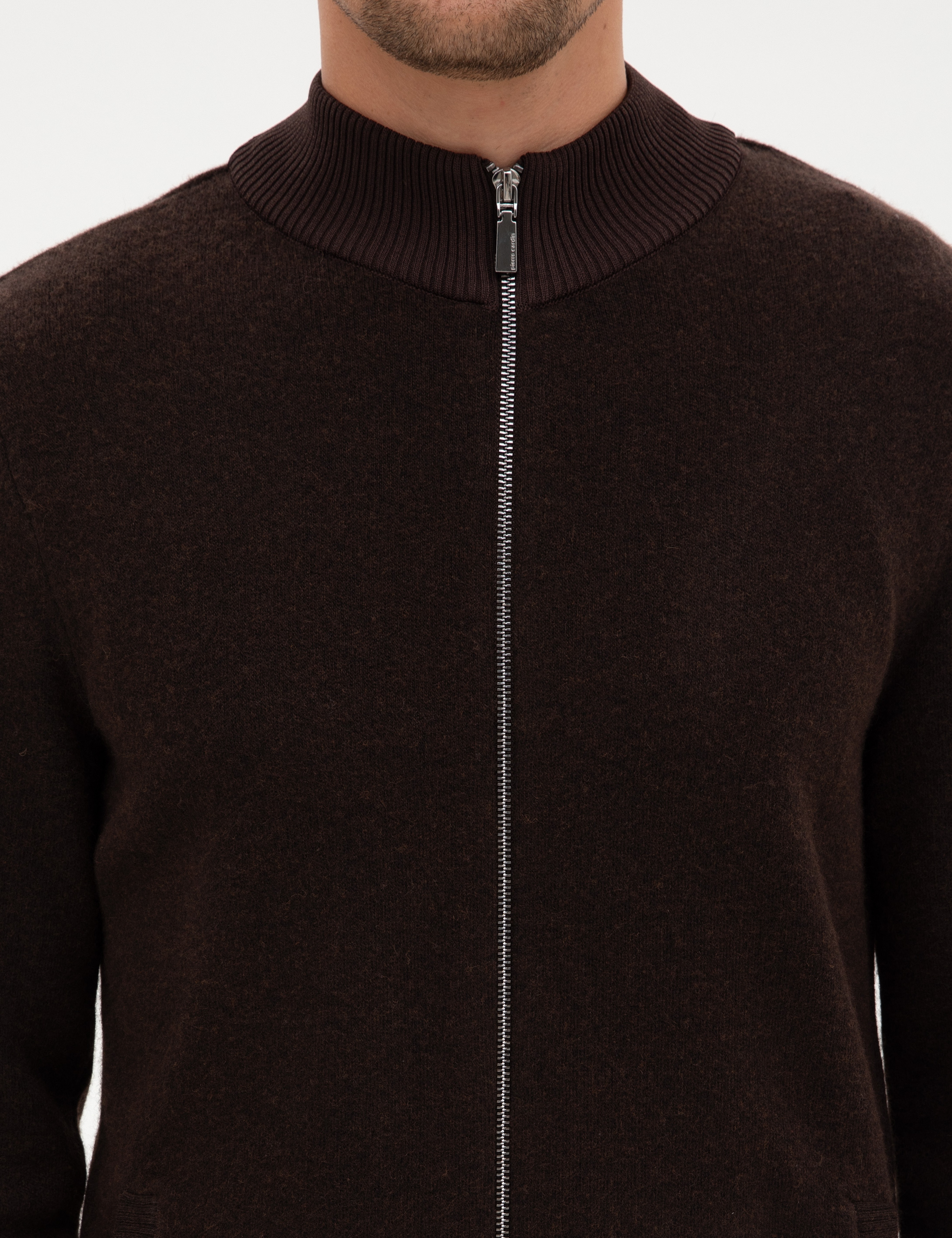 Koyu Kahverengi Slim Fit Yün Karışımlı Triko Hırka - Image 6