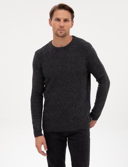 Antrasit Melanj Regular Fit Bisiklet Yaka Triko Kazak - 50315721027