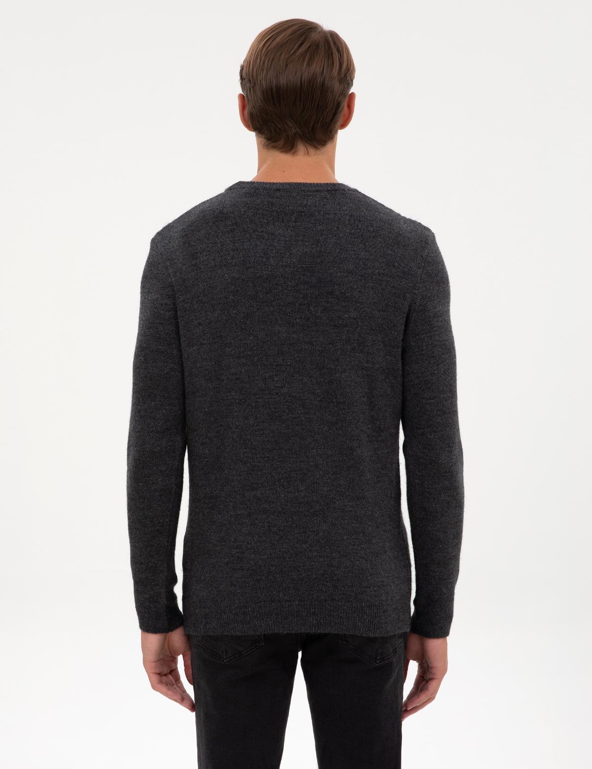 Antrasit Melanj Regular Fit Bisiklet Yaka Triko Kazak - 50315721027