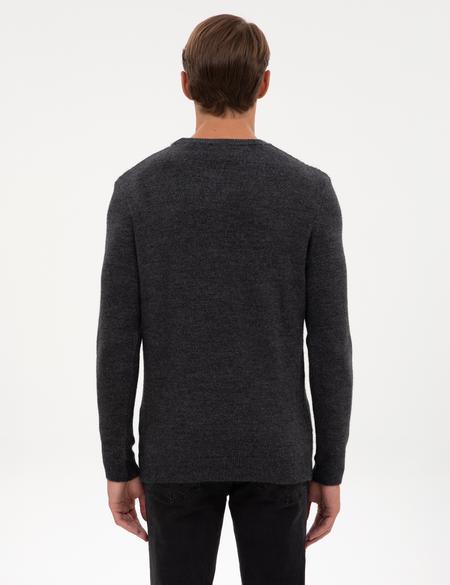 Antrasit Melanj Regular Fit Bisiklet Yaka Triko Kazak - 50315721027