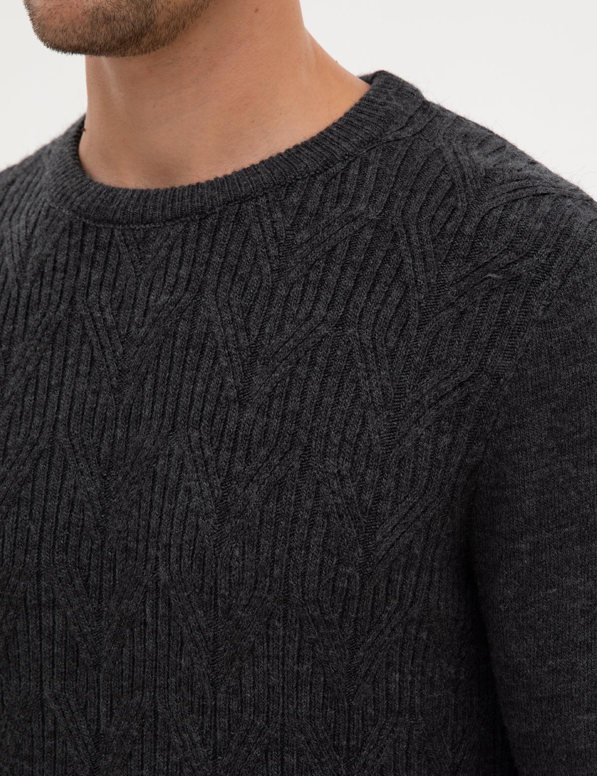 Antrasit Melanj Regular Fit Bisiklet Yaka Triko Kazak - 50315721027