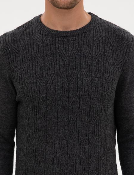 Antrasit Melanj Regular Fit Bisiklet Yaka Triko Kazak - 50315721027