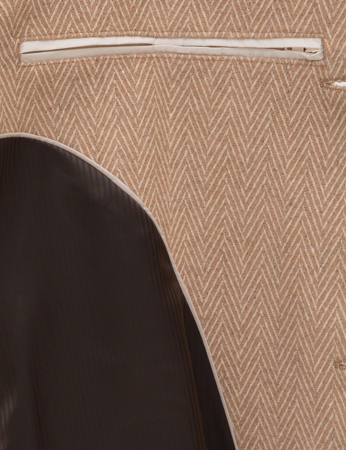 Kahverengi Yün Karışımlı Balıksırtı Palto - 50312684023