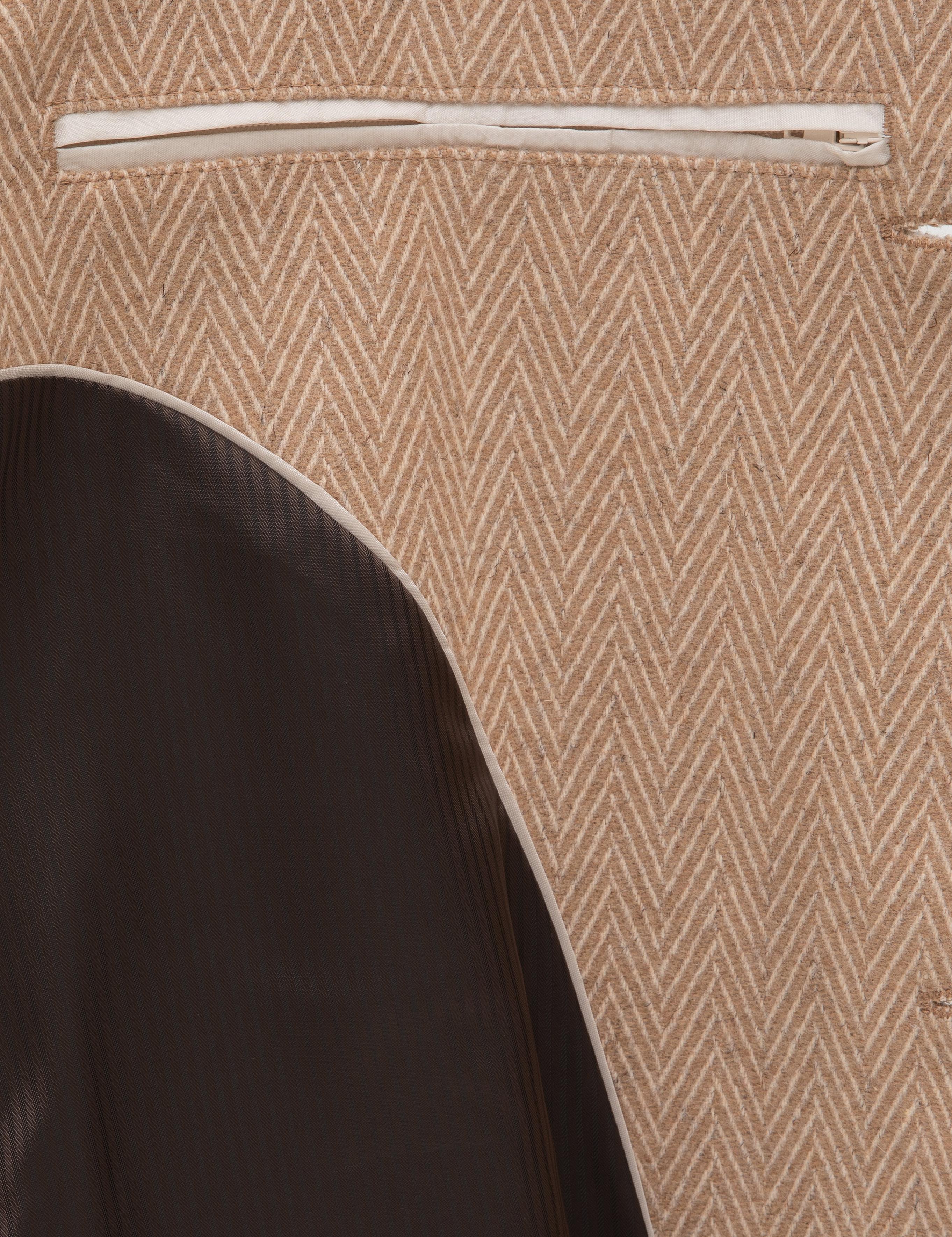 Kahverengi Yün Karışımlı Balıksırtı Palto