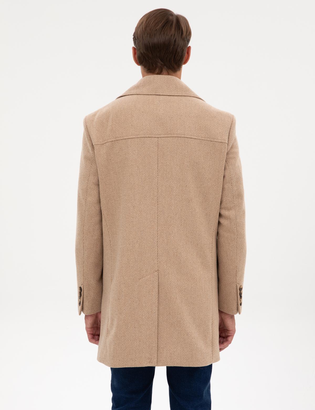 Kahverengi Yün Karışımlı Balıksırtı Palto - 50312684023