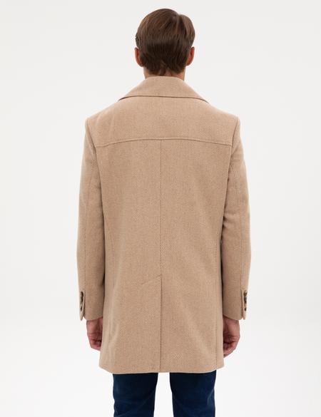 Kahverengi Yün Karışımlı Balıksırtı Palto - 50312684023