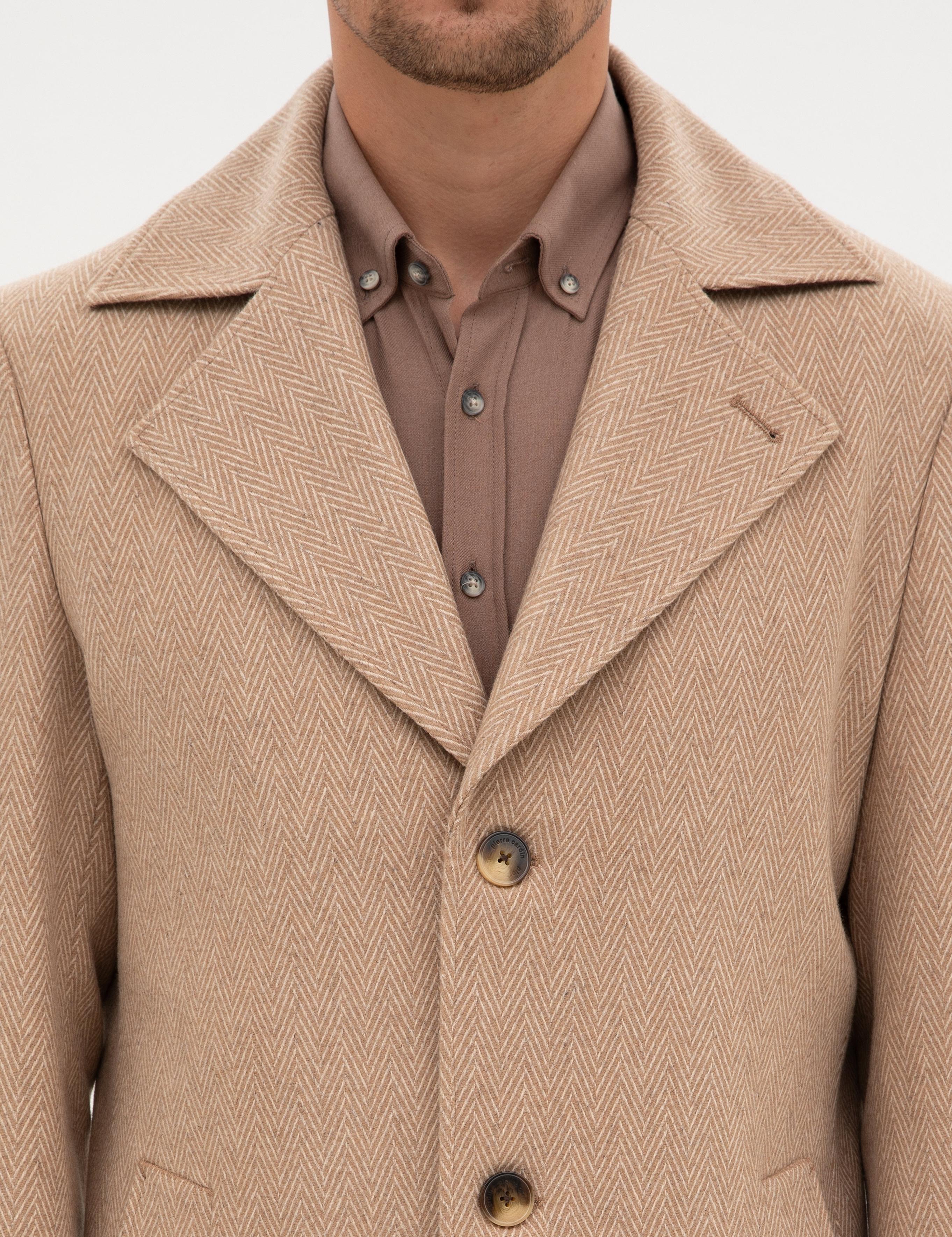 Kahverengi Yün Karışımlı Balıksırtı Palto