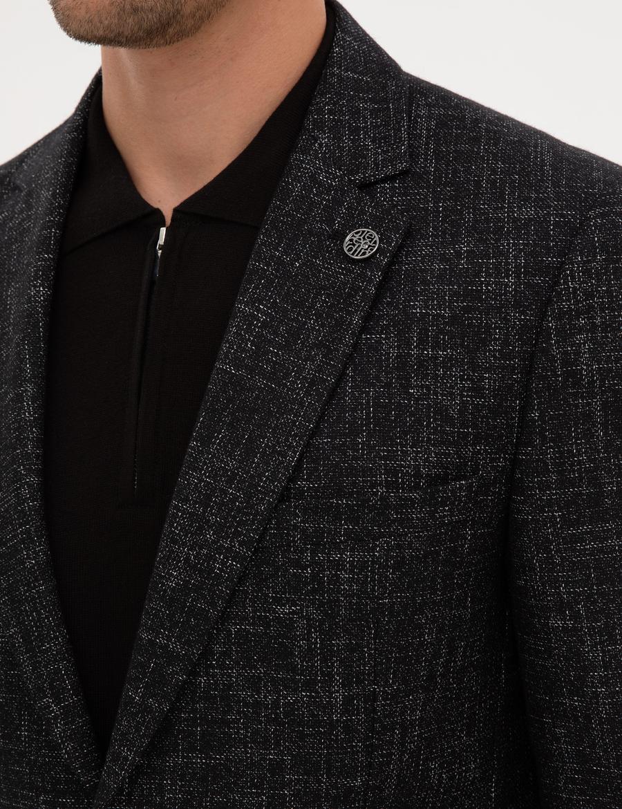 Siyah Ex. Slim Fit Yün Karışımlı Ceket