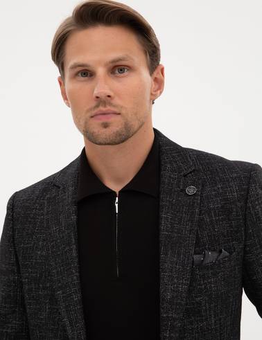 Siyah Ex. Slim Fit Yün Karışımlı Ceket